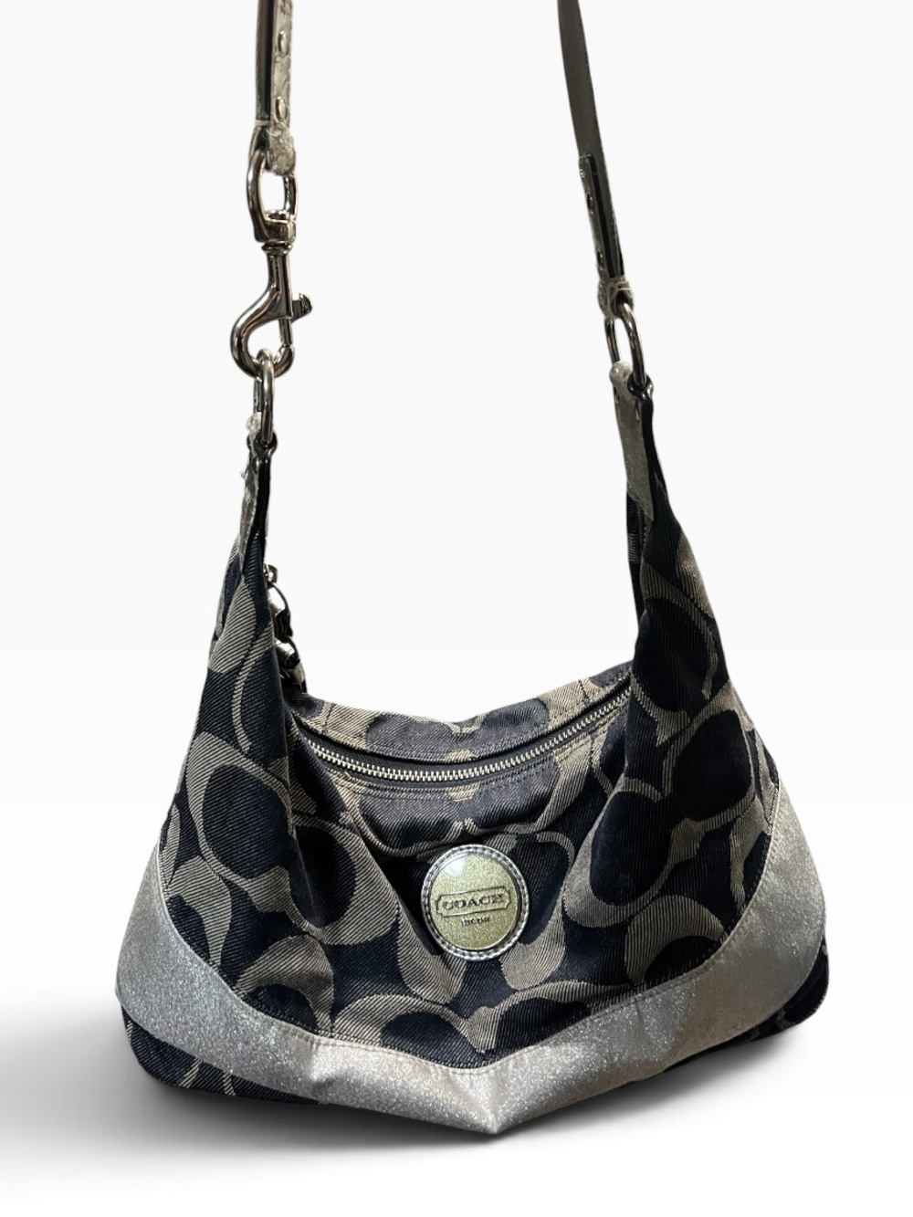 Coach Y2K Carly sufflette signature denim logo shoulder bag medium